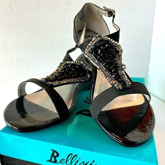 NIB Bellini Felicia Black Slingback Wedge Dress Sandals - Picture 1 of 8
